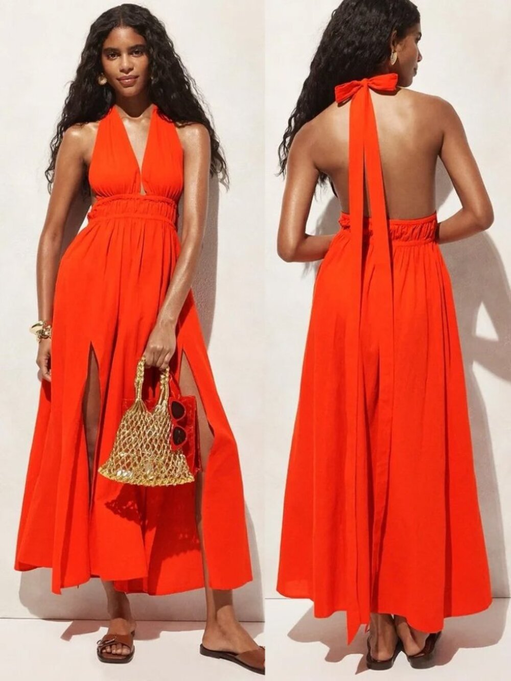 J. Crew Beach Cotton Halter Dress M Maxi Slits Gauze Breezy Vacation Travel $130